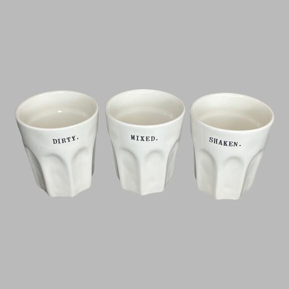 Rae Dunn Ceramic DRINKING GLASS Set (3) Glassware 8oz DIRTY MIXED SHAKEN Martini - Picture 10 of 10